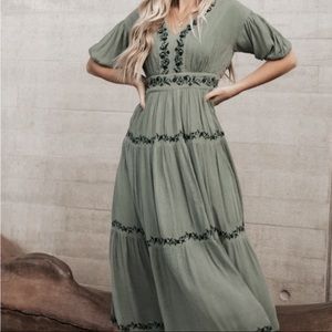 Smocked green maxi dress